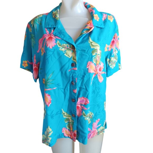 Vintgae Women's Large Hawaain Shirt Top Havana Jacks Cafe Tropical Rayon 1990's - Picture 2 of 6